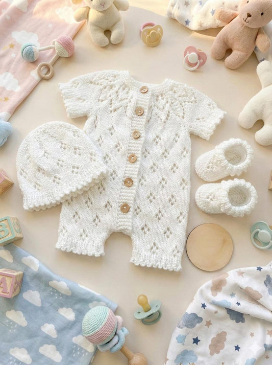 White Lace Baby Set Knitting Pattern