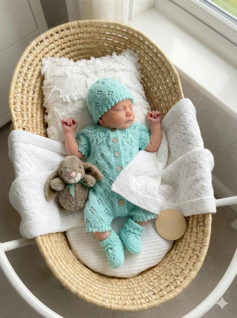 White Lace Baby Set Knitting Pattern