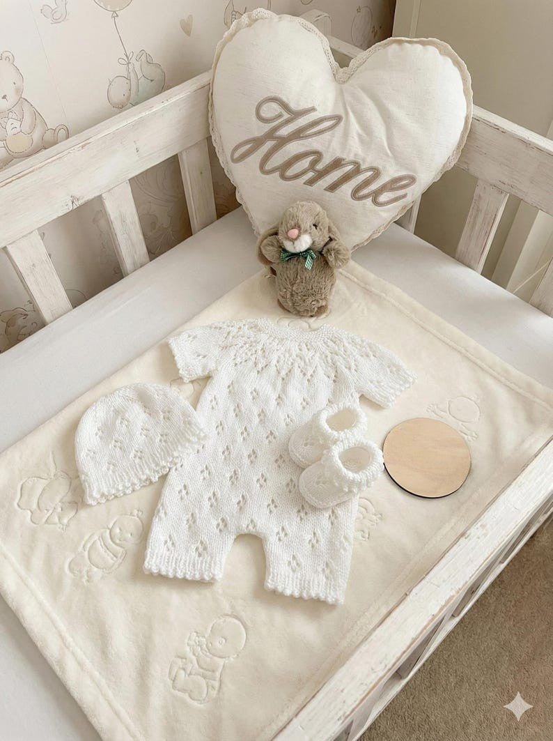 White Lace Baby Set Knitting Pattern