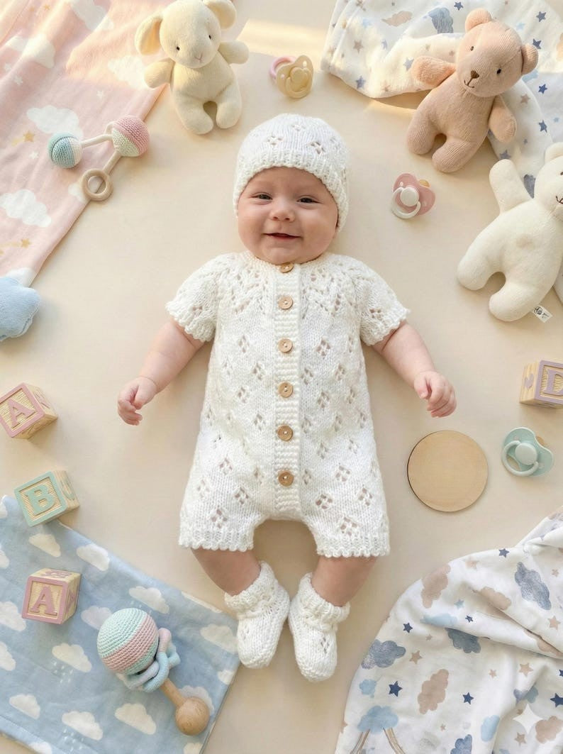 White Lace Baby Set Knitting Pattern
