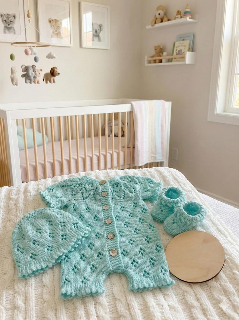 White Lace Baby Set Knitting Pattern